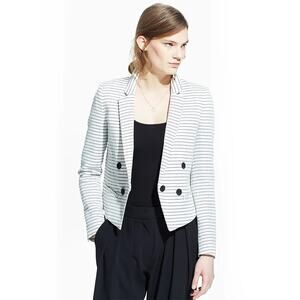 Mango Striped Blazer Jacket Linen Blend Work Office Natural White Womens Size M